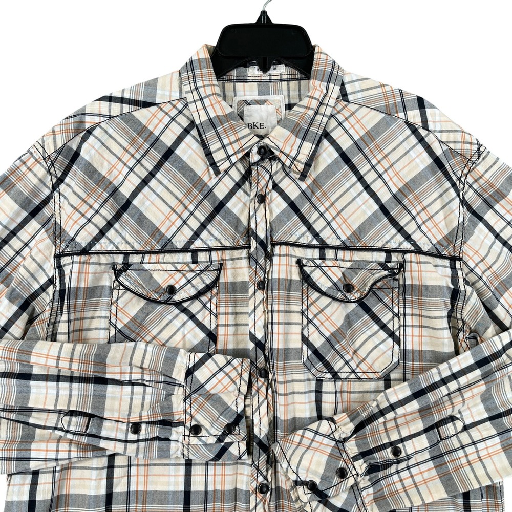 BKE Athletic Fit Snap Pocket Western Button Down Shirt Mens 2XL Plaid Casual
